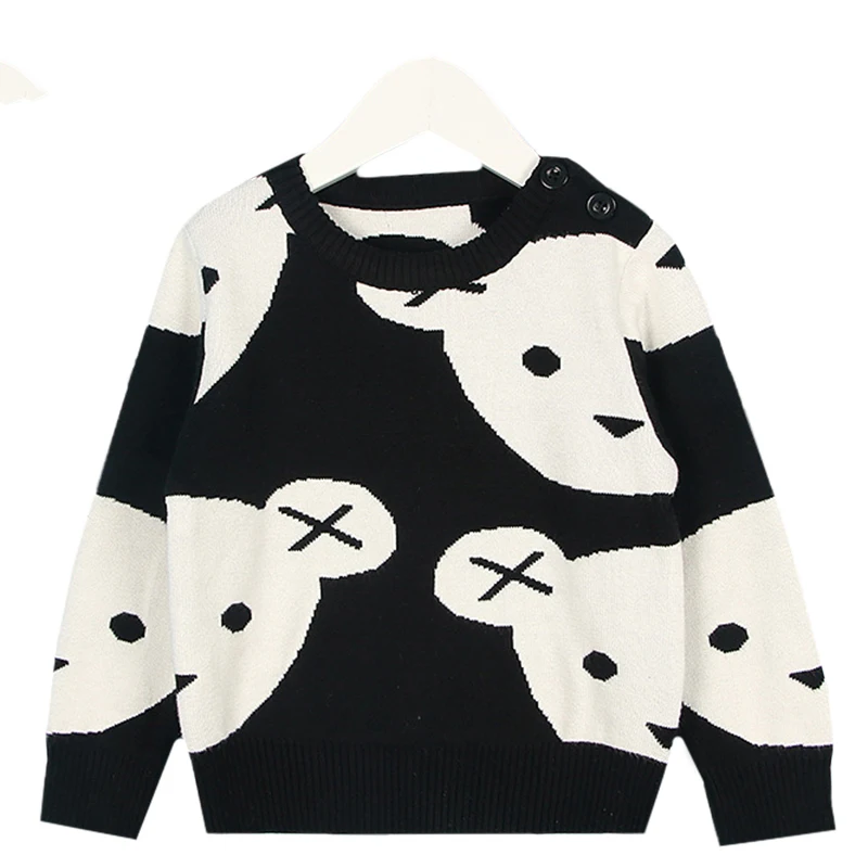 

New 2019 Baby Boys Girl Clothes Cute Cartoon Cotton Knitting Fashion Children Black White Bear Sweater Boys Cardigan Kids Coat