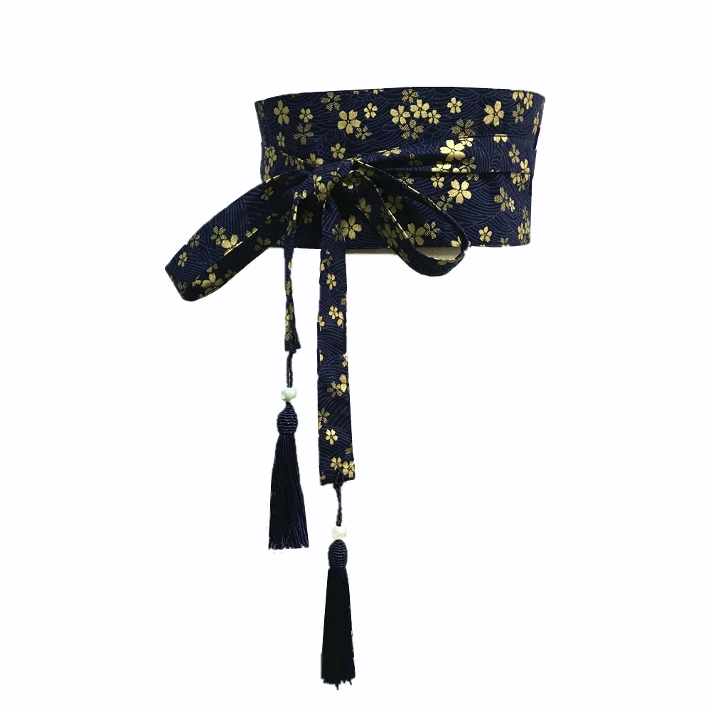 Elegant Red Cotton-Linen Tassel Waist Belt with Cummerbund