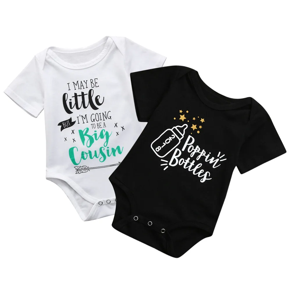 

Newborn Toddler Infant Baby Boys Girls Round neck short sleeve Letter Print POPPIN BOTTLES Romper Baby Jumpsuit Outfits