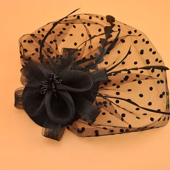 

Vintage WOmen Feather Fascinators Dotted Veil Bride Flower Bead Hair Accessories Derby Party Prom Cocktail Headwear