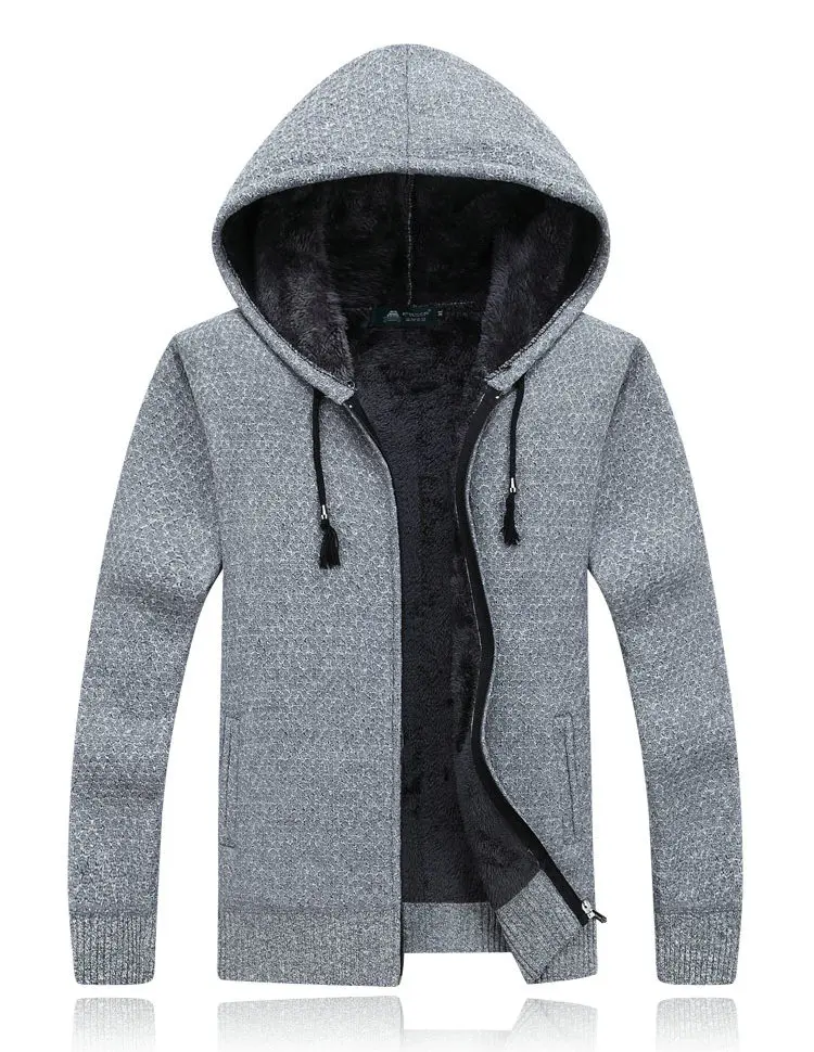 Autumn Winter Thick Warm Knitted Sweater Men Hooded Casual Solid Cardigan Men Fashion Mens Sweatercoat