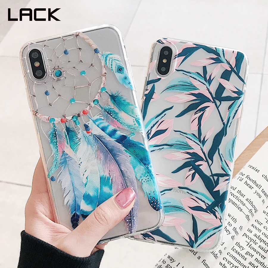 

LACK Artistic Leaf Plants Soft TPU Cases For iphone X XS Max XR Cute Feather bells Phone Case For iphone 7 6 6S 8Plus Back Cover
