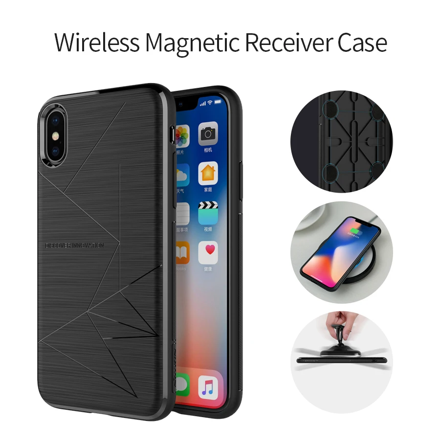 

NILLKIN Magnetic QI Wireless Charger Charging Receiver Back Cover for iPhone X Phone Case 5.8 inch for iPhoneX Retail Package