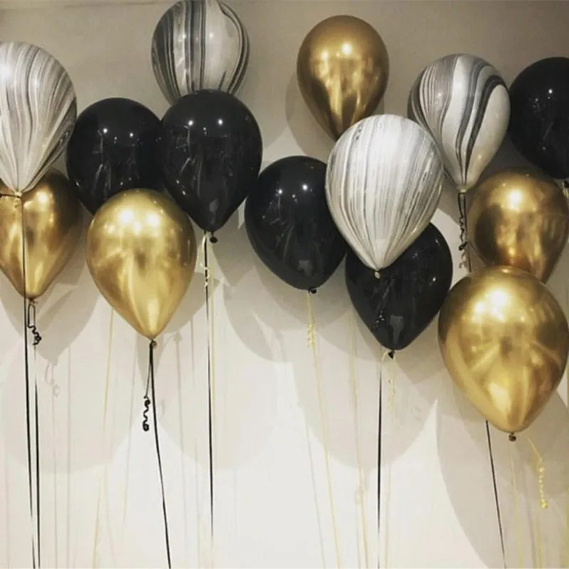 

10pcs Gold Black Latex Balloon Marble Metallic Balloon Chrome Balloons Wedding Adult Birthday Party Photography Props Decor