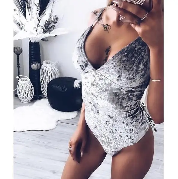 Velvet Bodysuit Top Skinny Thong Bodysuit Women Bodysuit Sexy Deep V Neck Bodysuit Women Sleeveless Short Jumpsuit Romper black cut out bodysuit