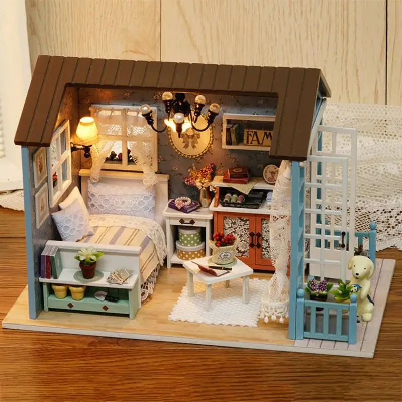 3D кукольный домик Деревянный DIY кукольный домик миниатюрная коробка Кукольный дом мини-игрушки С Пылезащитным покрытием набор мебели игрушки для детей