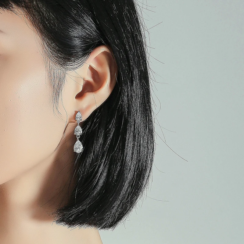 

3 Color Optional/2018 Female Fashion Zircon Earrings Water Drop Drop Earrings For Women Classic Dangle Earring