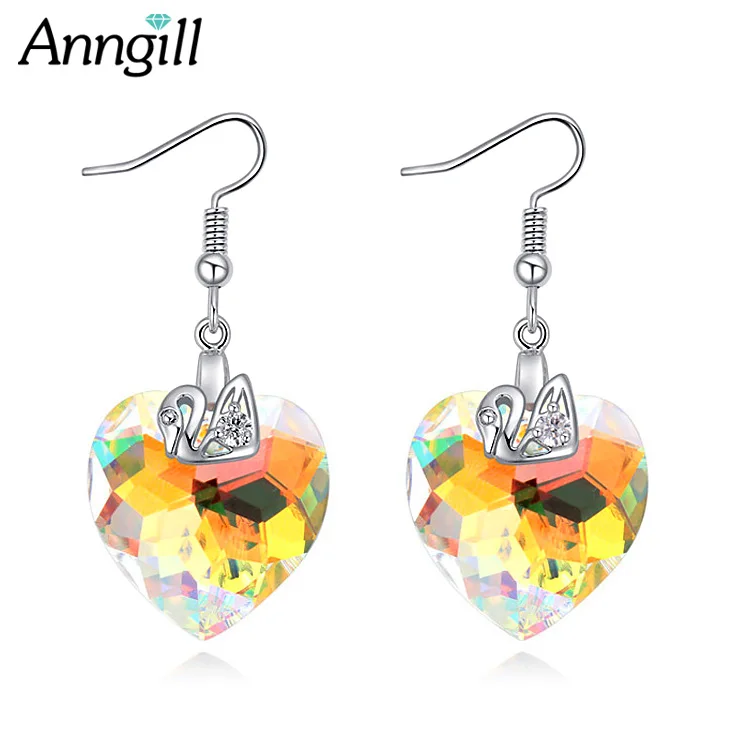 

ANNGILL 100% Crystal From Swarovski Heart Dangle Earrings For Women Romantic Boucle D'oreille Femme Wedding Jewelry Brincos