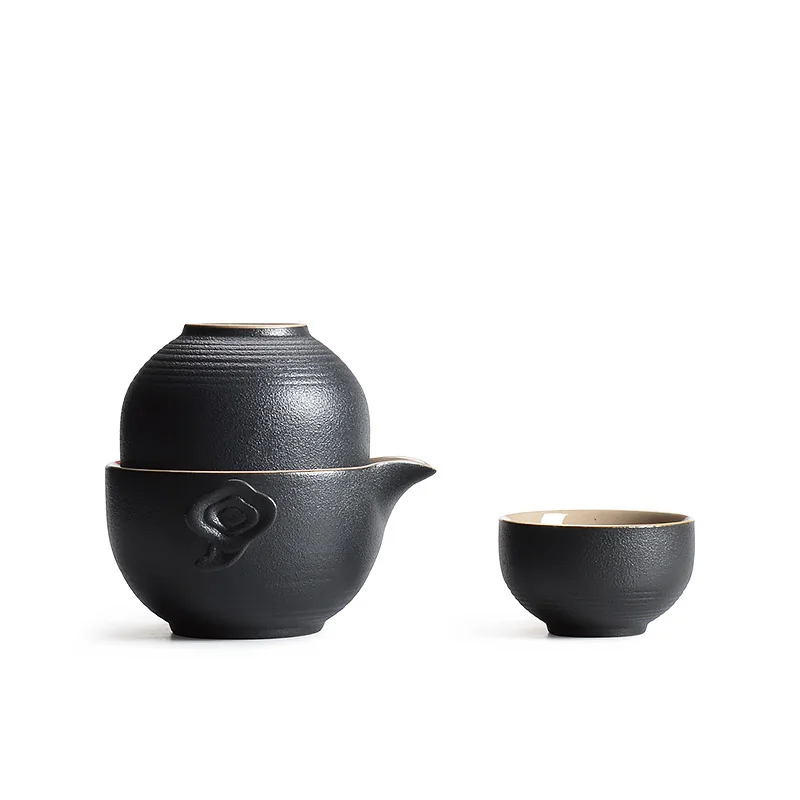 

Antique Black Pottery Travel Tea Set Simple Chinese Kung Fu Teapot Include 1 Pot 2 Cup Gaiwan Beautiful And Easy Tea Service