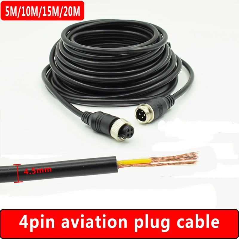 12 24V Aviation Cable,5M/10M/20M 4 PIN Connector Video and Audio bus