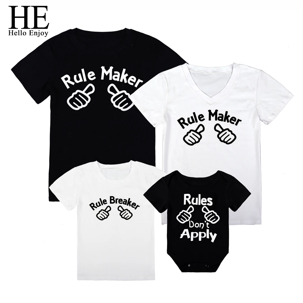 HE Hello Enjoy Family Tshirt Kids Matching Clothes Men Outfits Father And Son Mommy Daughter T-Shirts Girls Boys Tops | Мать и ребенок