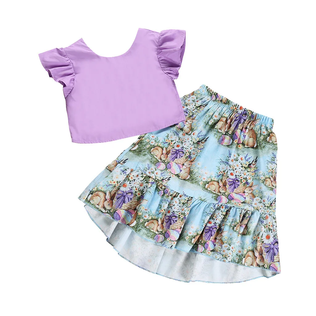 

2019 high quality Toddler Baby Girls Clothes Set Solid Boob Tube Tops+Cartoon Rabbit Print Skirts Outfits baby girl Clothes Set