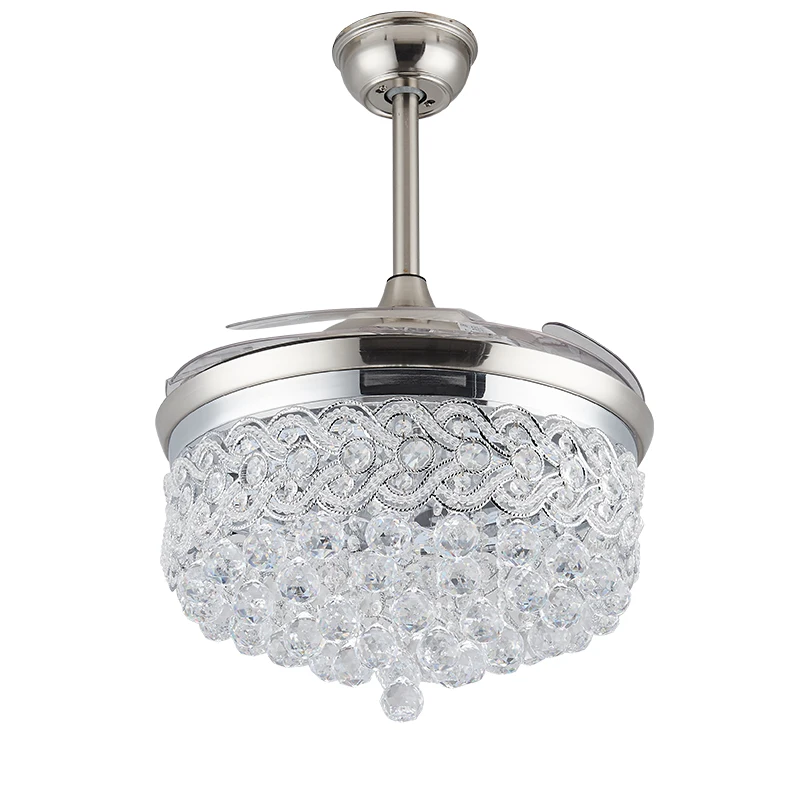 Потолочный вентилятор 110-265 в 42 дюйма светодиодный хромированный Хрустальный потолочный светильник для гостиной складной потолочный вентилятор с дистанционным управлением декоративная домашняя лампа