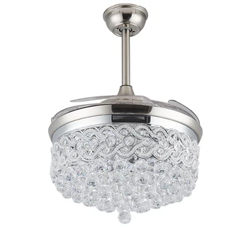 

Ceiling Fan 110-265V 42inch LED Chrome Crystal Ceiling Light Living Room Folding Ceiling Fan Remote Control Decorative home Lamp