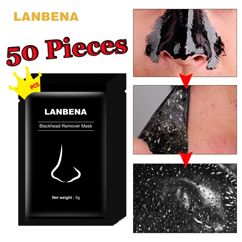 LANBENA шт. 50 шт. красота бамбуковый уголь нос угрей Remover пор полосы моющее средство черные головки Peel черная маска для уход за кожей, акне