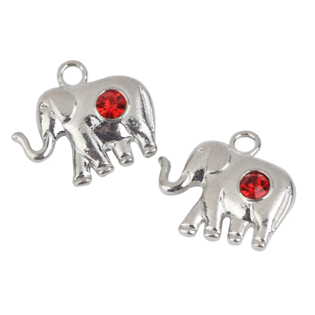 

10Pcs Silver Red Rhinestone Elephant Charms Pendants Findings Jewelry Making
