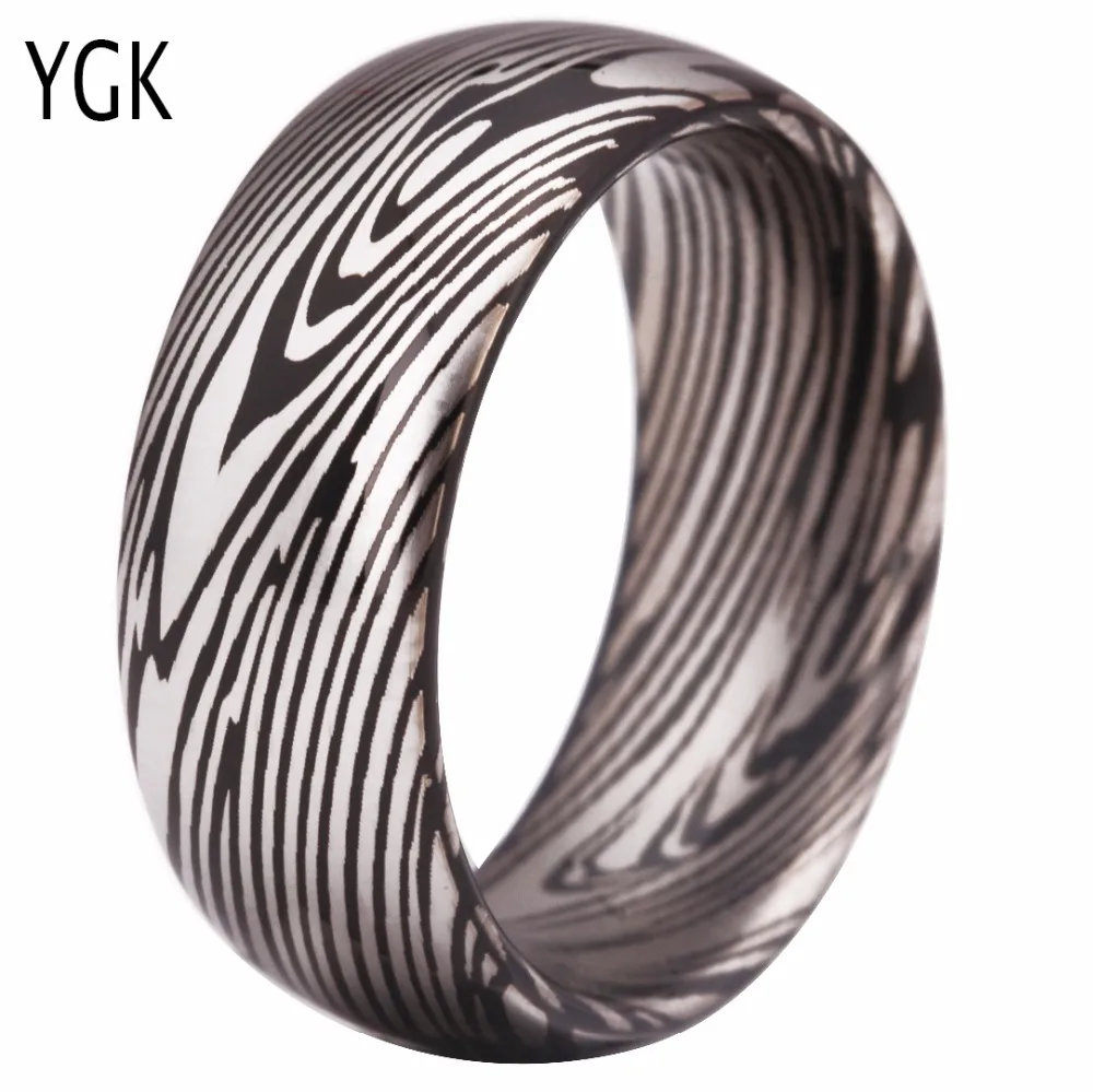 

Men's 8mm Damascus Stripes Tungsten Ring Women's Comfort fit Wedding Band Fashion Jewelry Engagement Ring Comfort Fit Design
