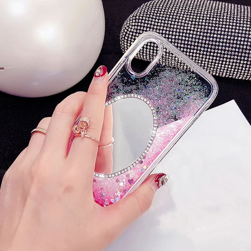 

Fancy Rhinestone mirror heart liquid quicksand phone case For Xiaomi Redmi 6 8 note 4 4X 4A 5A note5A pro