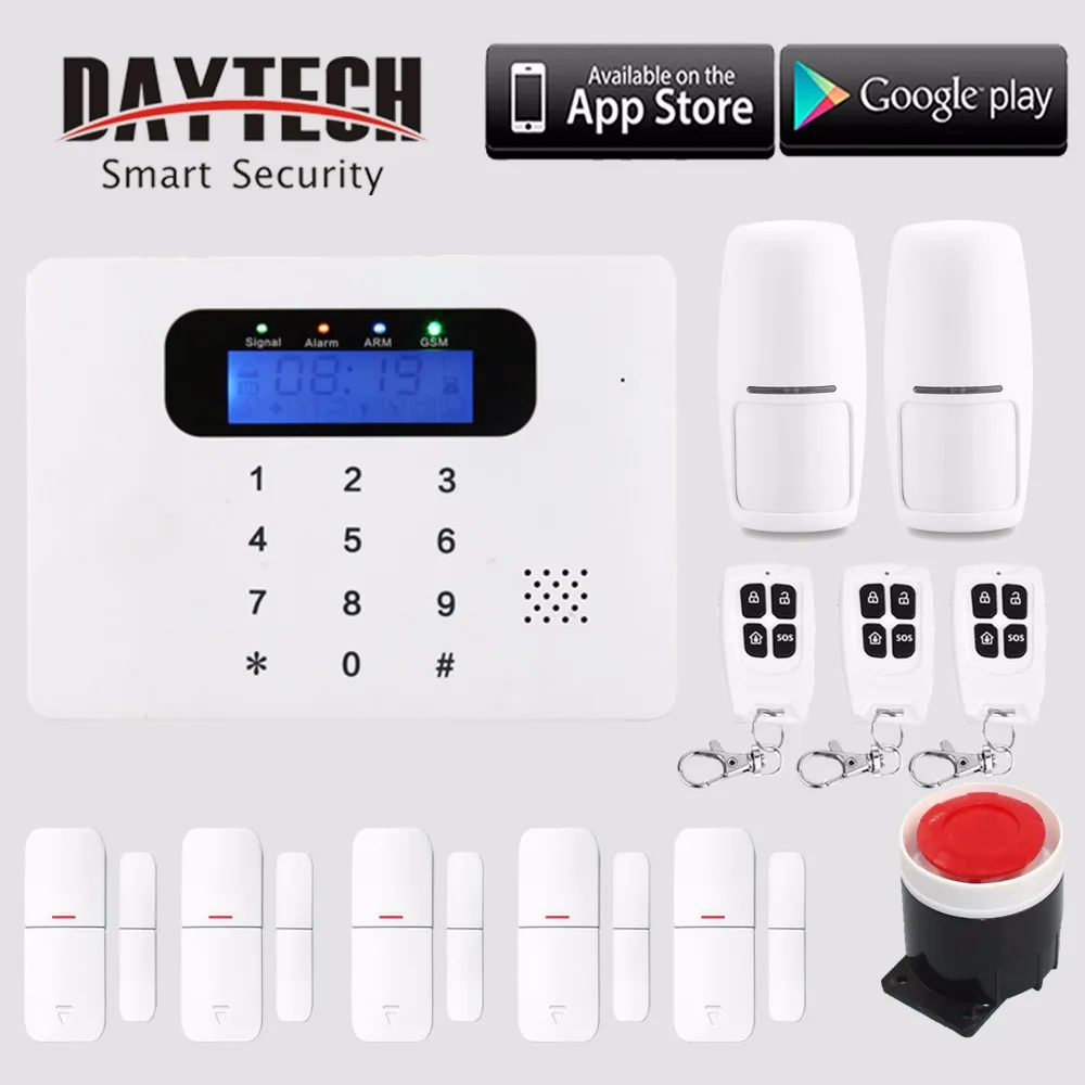

Wireless GSM SMS Burglar Alarm Home Security System with PIR Motion Sensor Door Magnet Sensor APP Control IOS/Android
