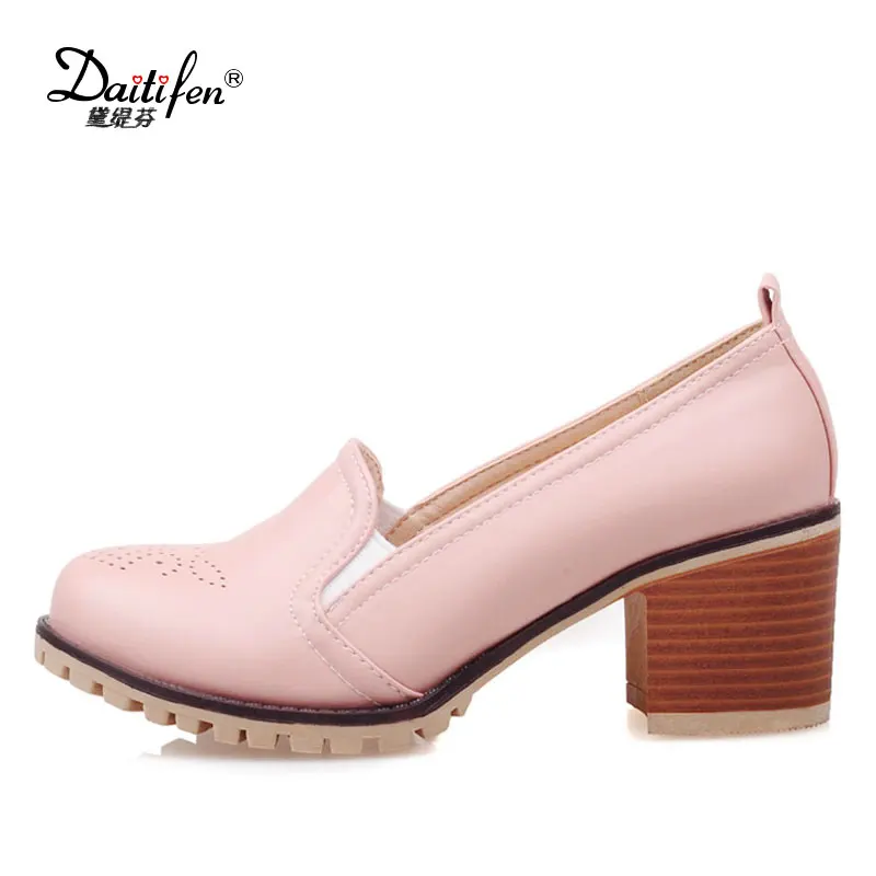 

Daitifen Italian Fashion Women High Heel Shoes Casual Slip-On Carved Loafers Shoes for Women Comfortable Chunky Lady Dress Shoes