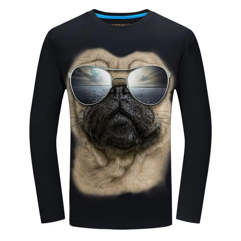 Новое поступление Осенняя мужская футболка с длинным рукавом с 3D принтом с животным узором Мужская мода хип-хоп футболка унисекс рубашки уличная одежда - Цвет: black