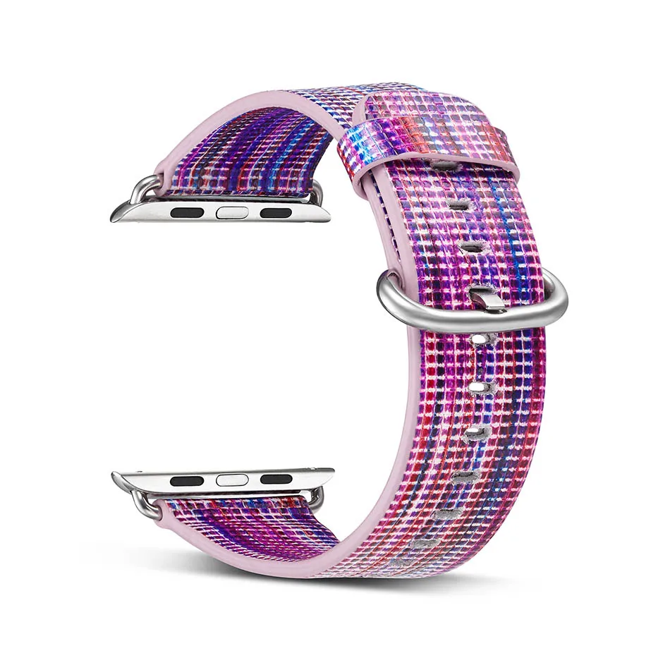 FOHUAS, Национальный стиль, окрашенный кожаный ремешок для часов Apple Watch, цветной узор, наручные часы, браслет для iwatch 42, 38 мм - Цвет ремешка: 2 Deep purple