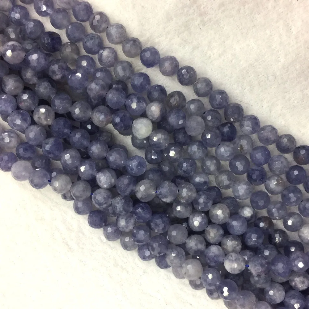 

Wholesale Natural Genuine Dark Blue Purple Iolite Lynx Stone Dichroite Round Loose Gemstone Faceted Beads 5-8m 15" 05915