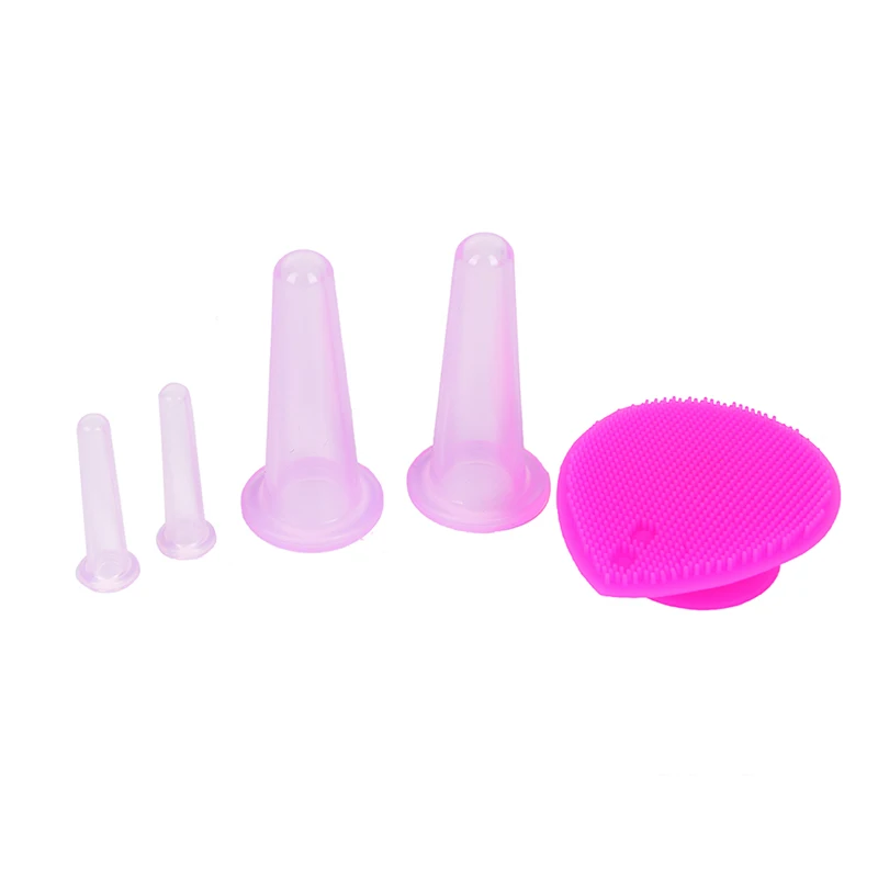 5Pcs/set Silicone Face   Cups Jar Vacuum Cans face Lifting Body Eye Back Massage+Cleansing Brush Anti-cellulite Massager