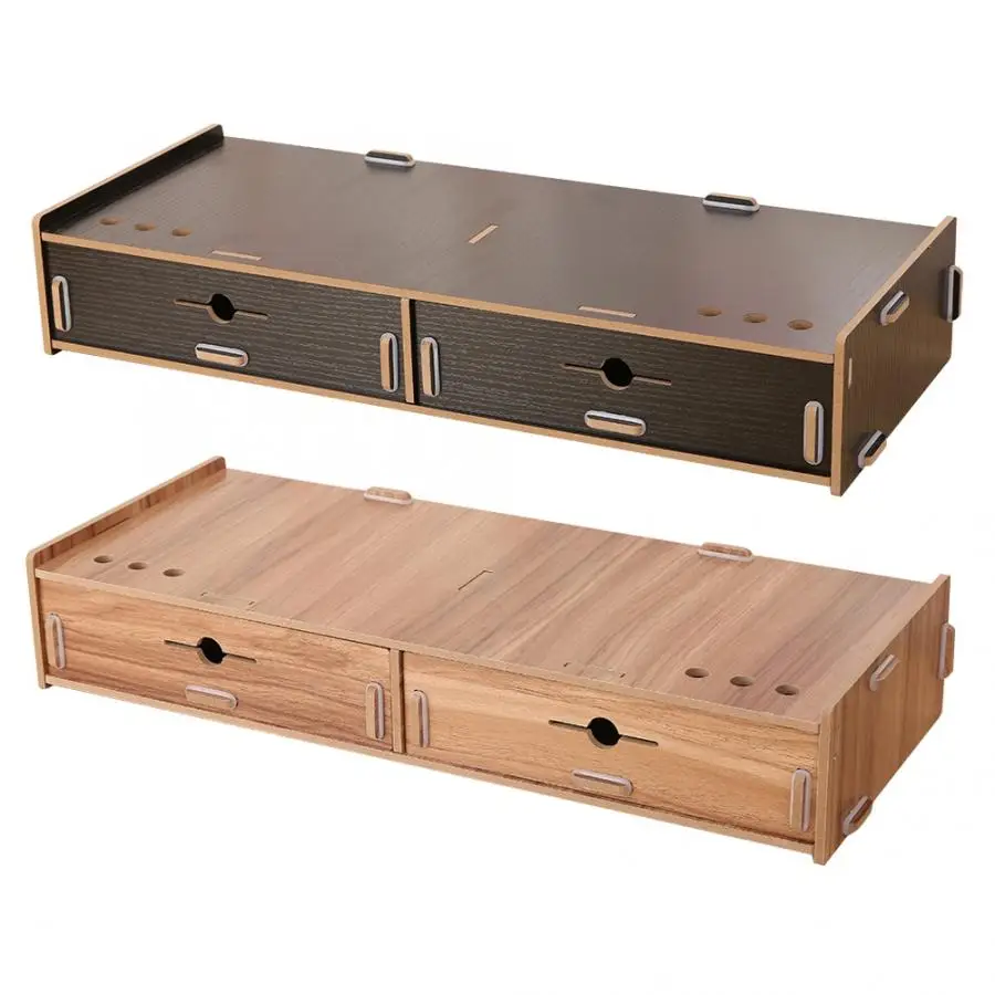 Wooden Computer Monitor Stand Keyboard Desktop Organizer Storage