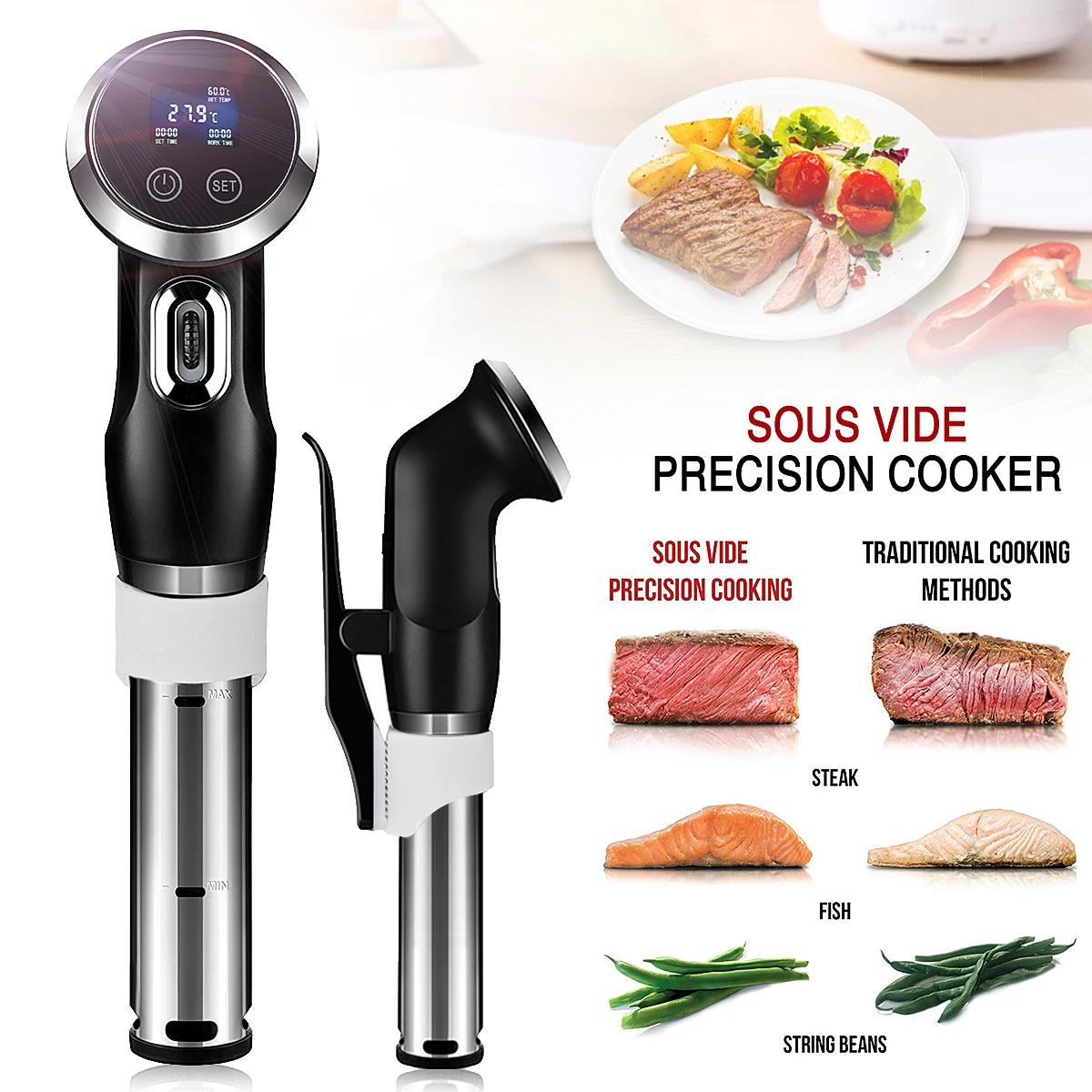 

220V Sous Vide Precision Cooker Immersion Circulator Low Temperature Cooking Rod Digital Intelligent LCD EU Plug Quiet Alarming