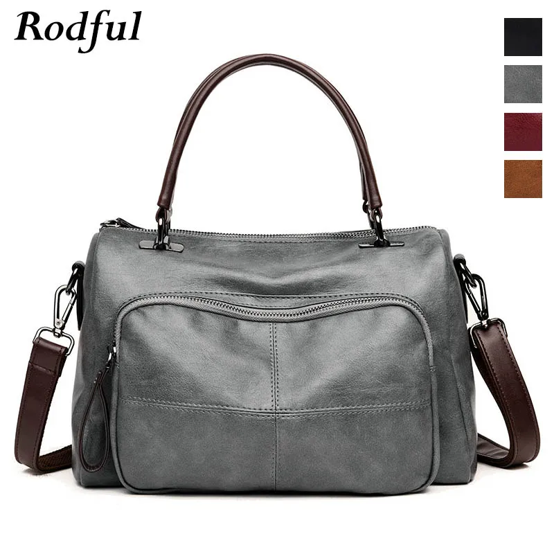 

Rodful genuine leather shoulder bag designer handbags women bag fashion boston bag ladies bags large capacity female Vintage Sac