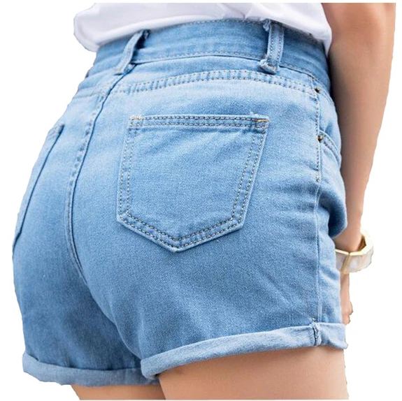 Women Plus Size Vintage Summer Denim Shorts Jeans Button