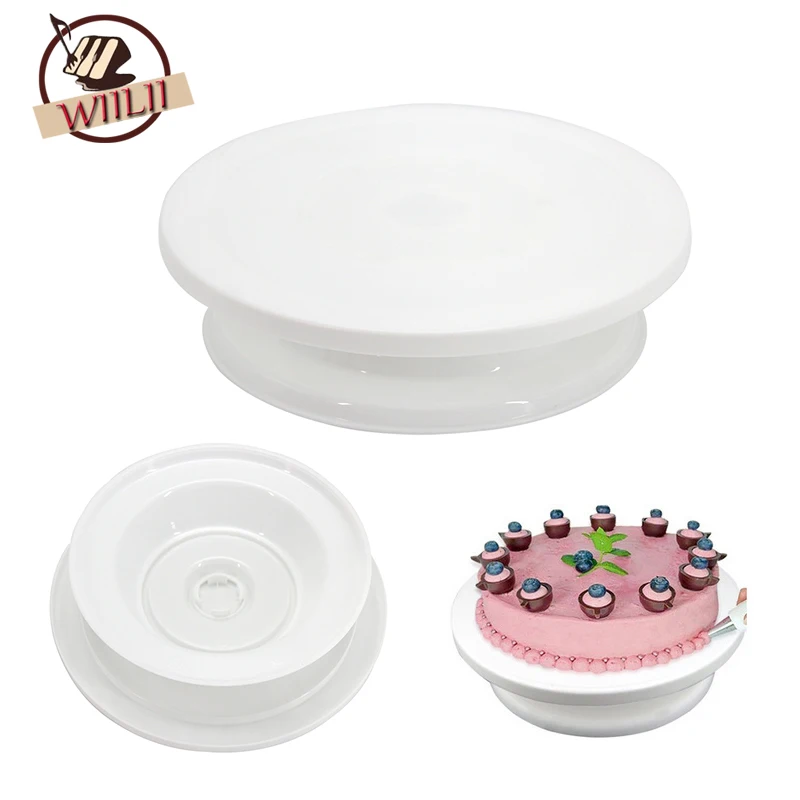 

WIILII DIY Pan Baking Tool Plastic Cake Plate Turntable Rotating Anti-skid Kitchen Round Cake Stand Cake Decorating Rotary Table