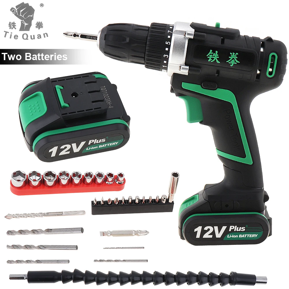 100 - 240V Cordless 12V Plus Electric Drill with 2 Lithium Batteries and 29pcs Accessories Set for Handling Screws / Punching