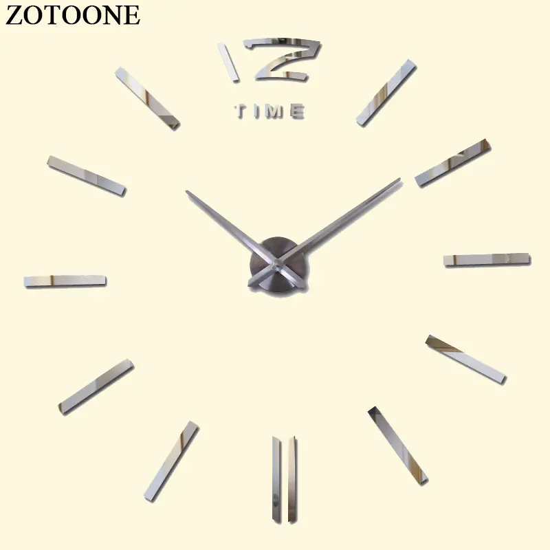 

ZOTOONE DIY Mirror Large Metal Wall Clock Modern Design Fashion Vintage Big Decorative Self Adhesive Wall Clocks Home Decor D