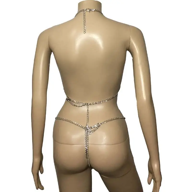 Сексуальный женский металлический цепной ремень открытый грудь Холтер