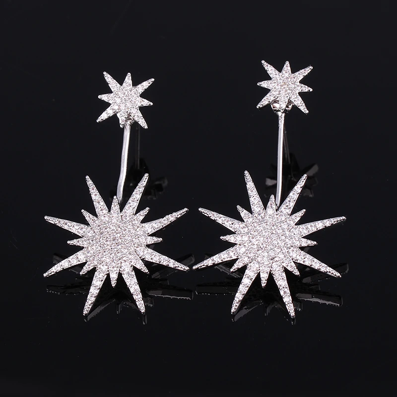 

Sparkling Star Shape Front to Back 2 in 1 Design Ear Jackets AAA Cubic Zirconia Cuff Earrings Women Girls Jewelry XIUMEIYIZU