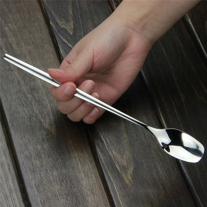 1 Piece Spoon Square Head Stainless Steel (22.4*1.8 cm) Long Handle
