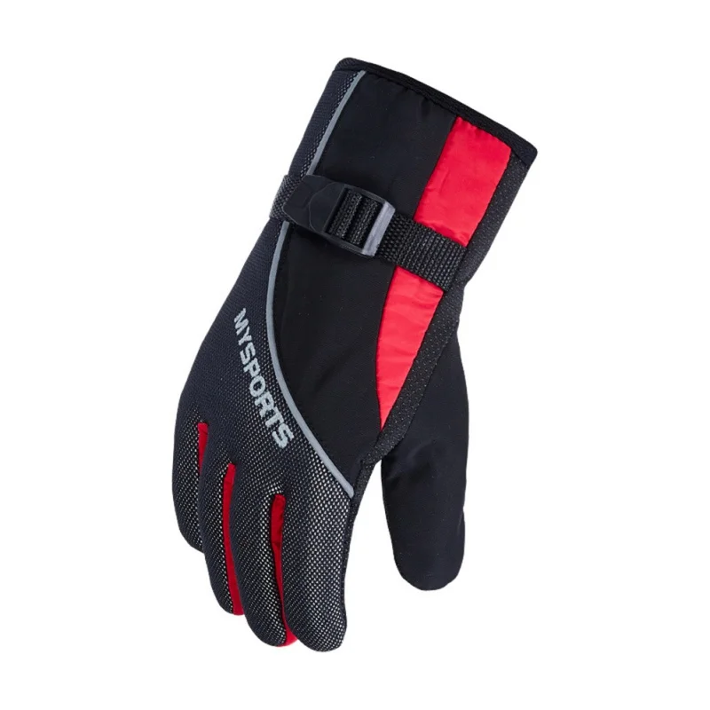 Мужские и женские водонепроницаемые зимние теплые перчатки для катания на лыжах ветрозащитные флисовые утолщенные спортивные мотоциклетные перчатки для сноуборда, лыж - Цвет: Красный