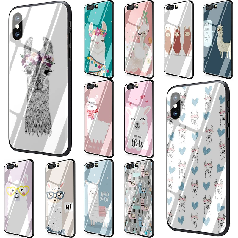 

Lama Llama Alpacas Animal Tempered Glass Phone case for Huawei P10 P20 P30 Mate 20 Honor 9 10 Lite 7A Pro 8X Y6 Y9 P Smart