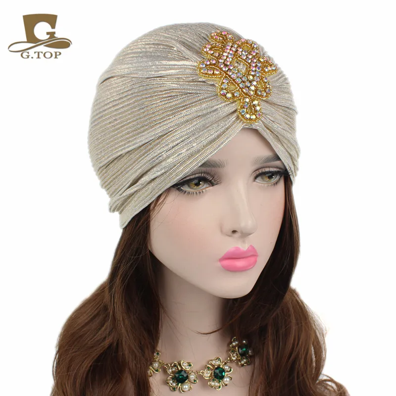 Shinny Rhinestone Diamante Jewelry Metallic Ruffle Turban Hat Head Wrap ...