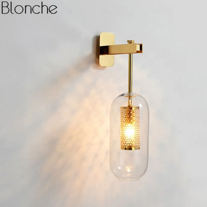 Стиль Пост Модерн, стеклянные настенная лампа светильник Nordic светодиодный бра для Ванная комната Спальня домашние осветительные приборы Кухня светильник E14 - Цвет абажура: Gold No Bulb