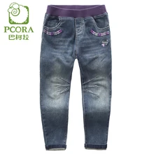 PCORA Enfants Filles Jeans Pantalons Printemps/Automne Jean Normal Bleu Élastique Taille Pantalon Pleine Longueur Pantalon 3 T ~ 8 T Vêtements Pour Enfants