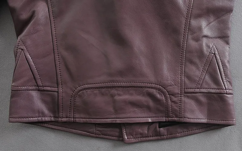 Модная куртка из мягкой овчины с отворотом, короткая, тонкая, натуральная кожа, женская, косая, на молнии, мотоциклетная куртка, женская, фиолетовая, черная, красная