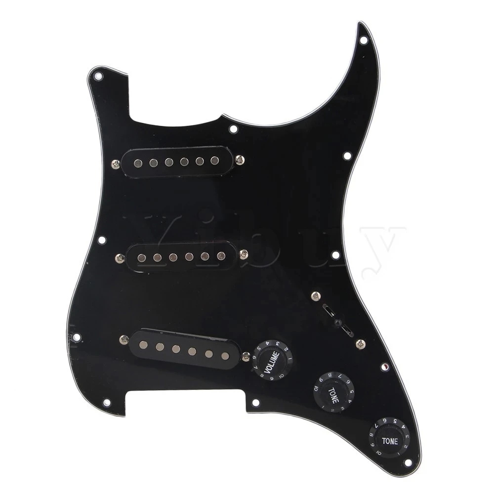 

3 Ply SSS Electric Guitar Part Prewired Loaded Pickup Pickguard Assembly Black