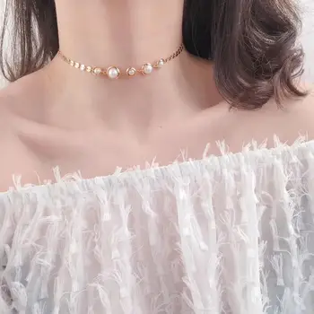 

WKOUD Fine Pearl Jewelry ,14K Gold Fiffled 4-7mm Natural Pearl Necklace Choker For Women Trendy Style Chain Adjustable
