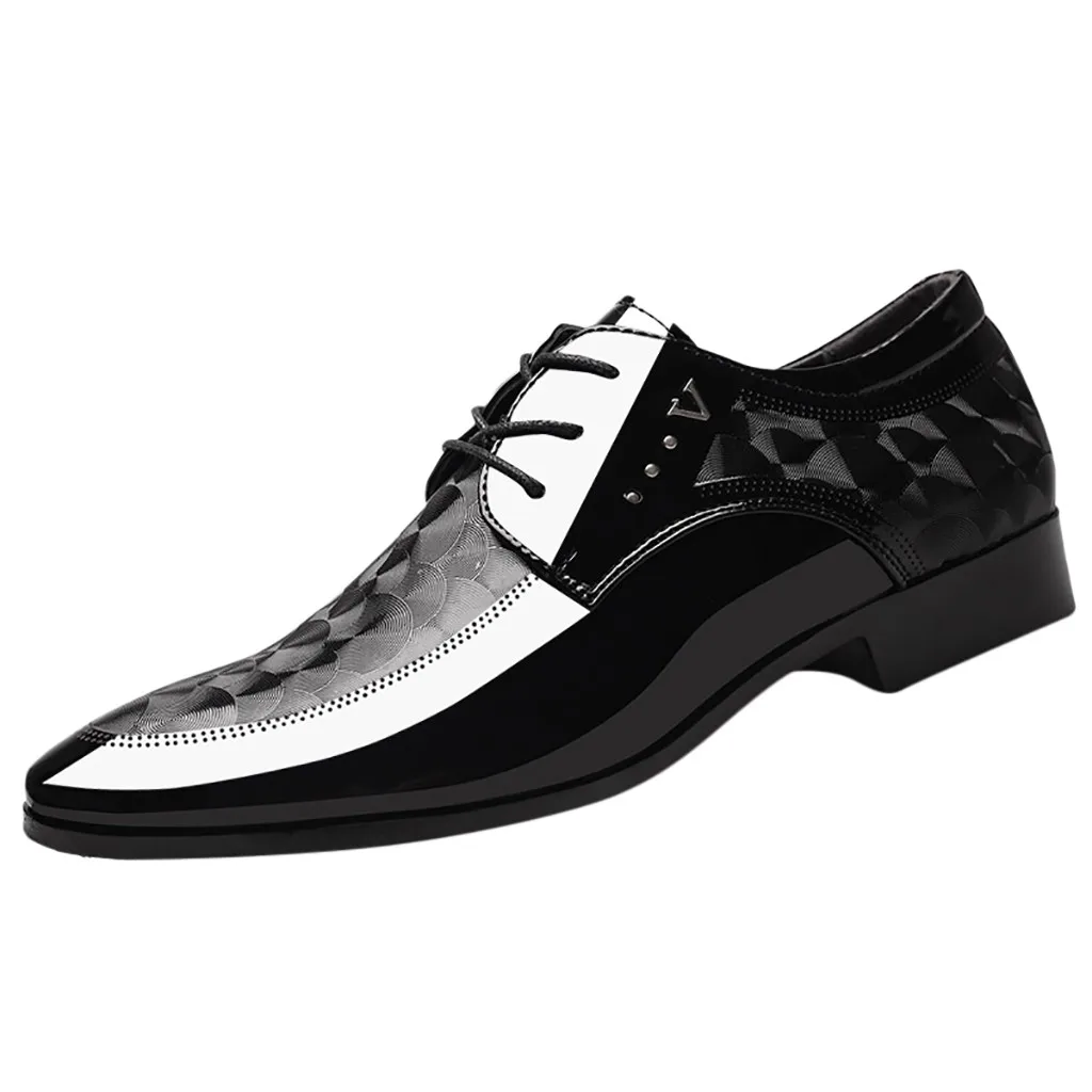 

2019 Newly Men's Quality Patent Leather Shoes black Wedding Shoes Size 38-47 Black Leather Soft Man Dress Shoes #3