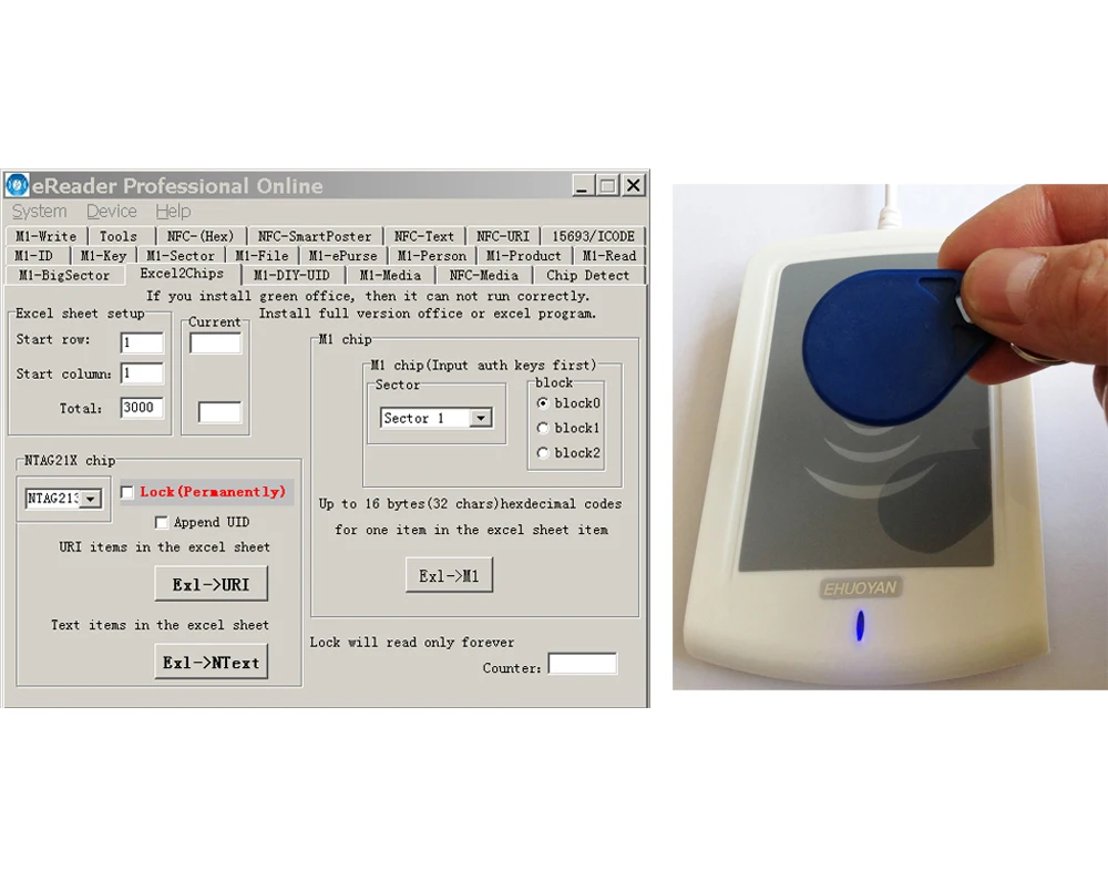 

EHUOYAN/NFC Reader Writer 13.56MHZ USB ER302 + SDK+software eReader V5.0
