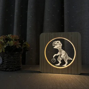 

The dinosaur play basketball 3D Wooden acrylic night lamps as children's Day gift bedroom decor table lamp lighting