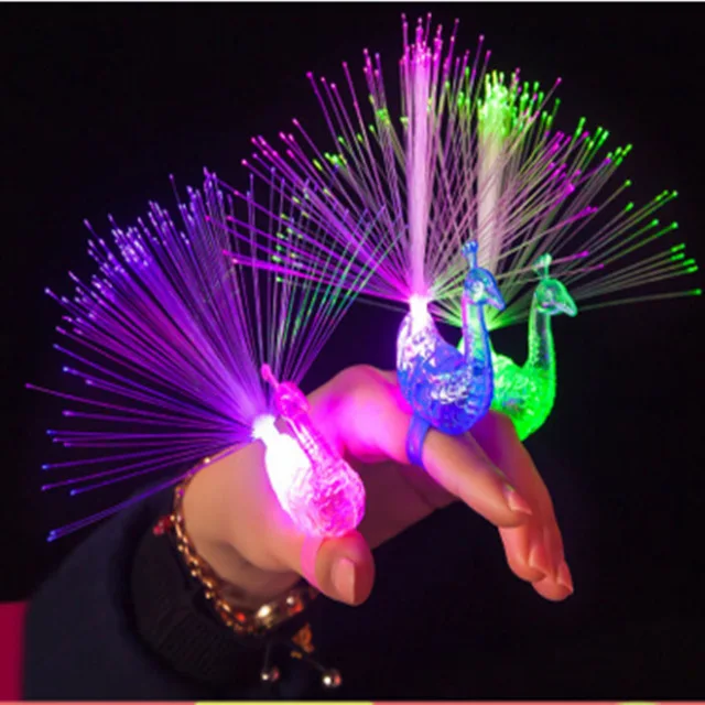 

New Light Up Finger Bright Peacock Colorful Change Led Flashing Fiber Optic Lights Kid's Night Toys Gift